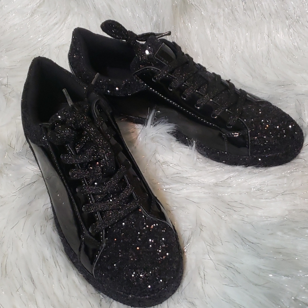 Black patent glitter sneakers